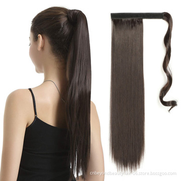 Long Straight Ponytail Wrap Around Ponytail  Brown Gray 613 Clip in Hair Extensions Natural Hairpiece Headwear Synthetic Hair